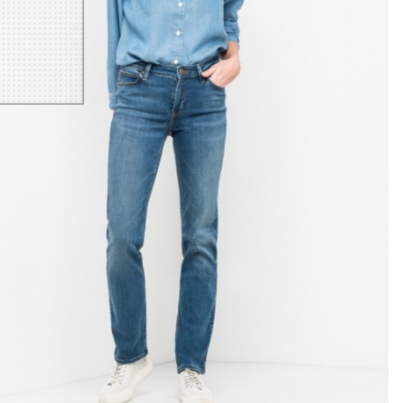 BLACK LADIES LEE MARION MID WAIST STRAIGHT LEG LONG LEG STRETCH JEANS